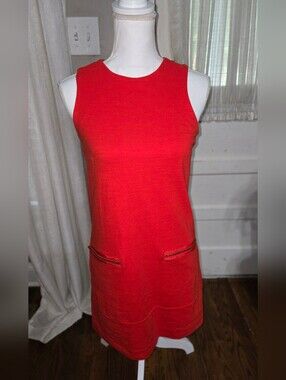 Madewell Bright Red Sleeveless Shift Dress with Zip Pockets